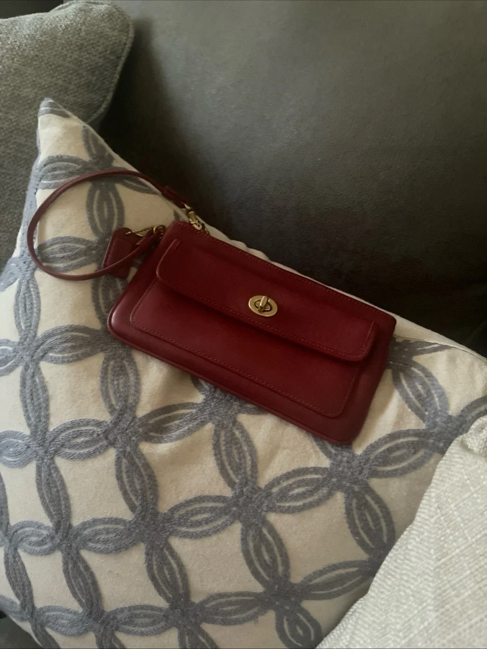 Coach Burgundy Leather Wristlet Clutch with Turn-Lock